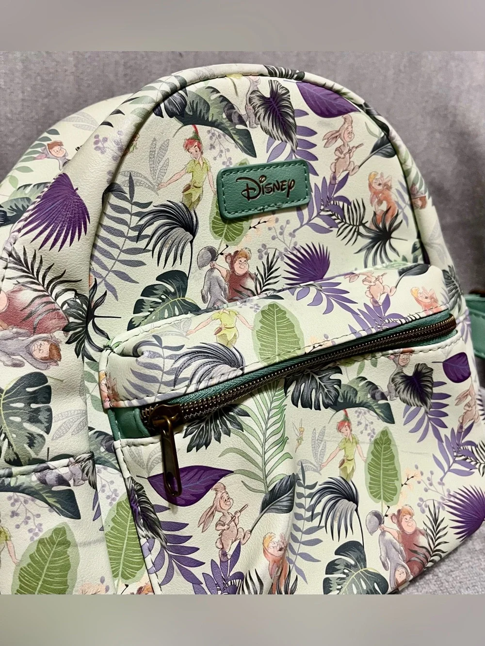 Disney Green Peter Pan Tinker Bell The Lost Boys Jungle Print Mini Backpack